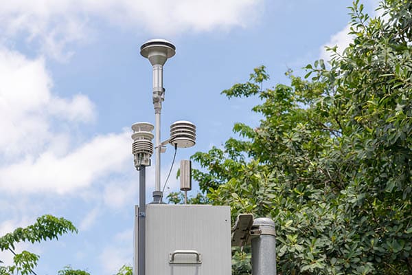 Pollution detector system station in the park used for environemental monitoring.